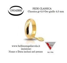 FEDE NUZIALE UNOAERRE 6 GR GRAMMI LARGA ORO GIALLO 18 KT CLASSICA MATRIMONIO AR