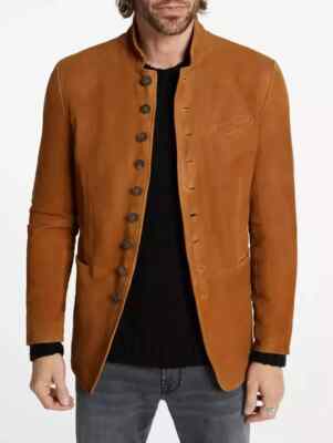 Men's Tan Suede Leather Jacket Genuine Lambskin Slim Fit Skin Handmade Jacket
