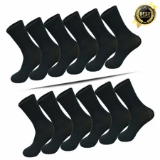 Women 3-12 Pairs Solid Black Fashion Cotton Casual Classic Crew Socks Size 9-11
