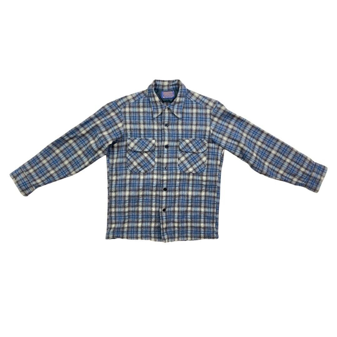 トップス 70's Pendleton Wool Board Shirts Vtg 70s Pendleton M Wool Board Shirt Tan Blue Button Loop