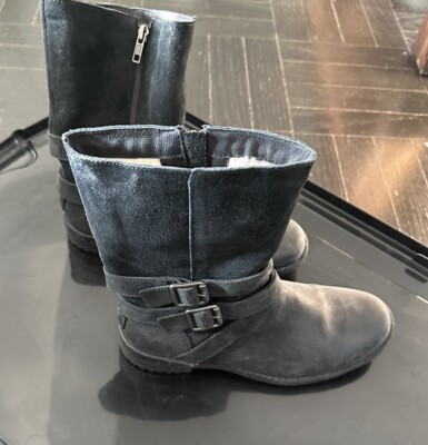 UGG Women's Black Leather Suede Lorna Boot sz Waterproof