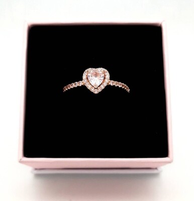 Genuine Pandora 14K Rose Gold Sparkling Elevated Pink Heart Ring 188421C04  UK