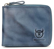 Mens Genuine Leather Zipper RFID Blocking Bifold Secure Zip Around Multi Credit