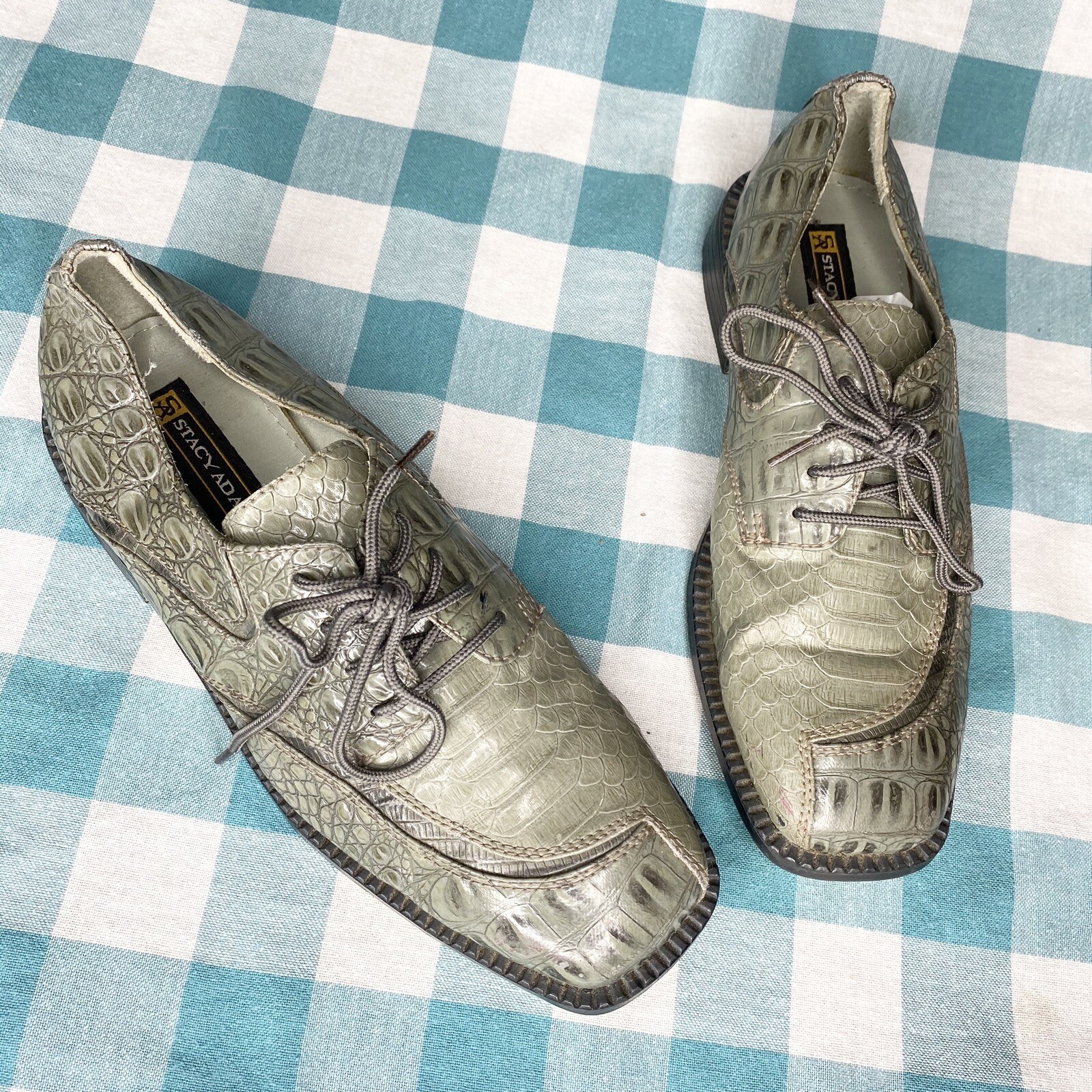 Olive Green Crocodile Oxford Loafers 