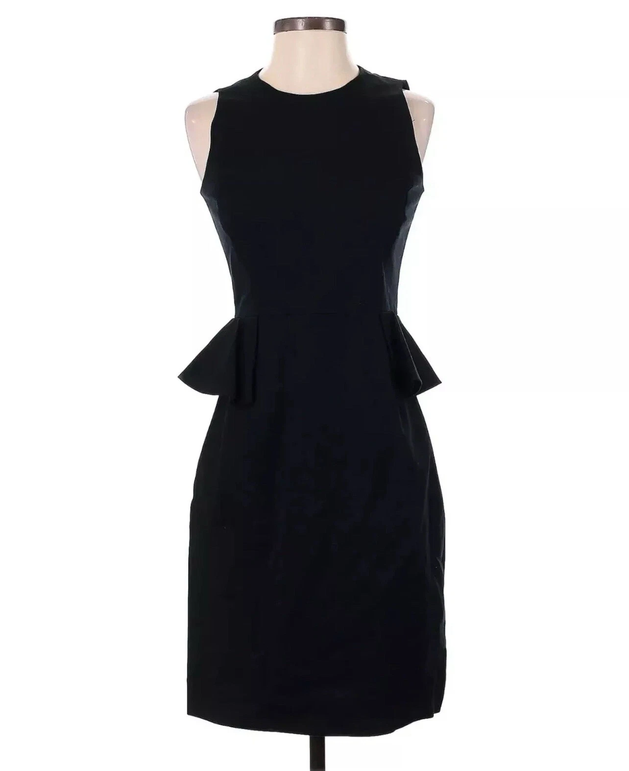 Abito nero a tubino Kate Spade taglia 0 senza maniche peplo lunghezza ginocchio cerniera oro