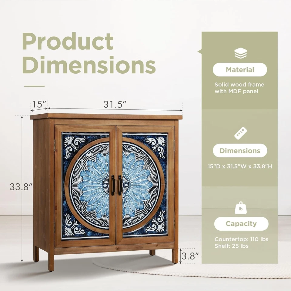 Armario de Almacenamiento 2 Puertas Retro Aparador Buffet Gabinete Decorativo Gabinete de Acento Foto 4 de 4