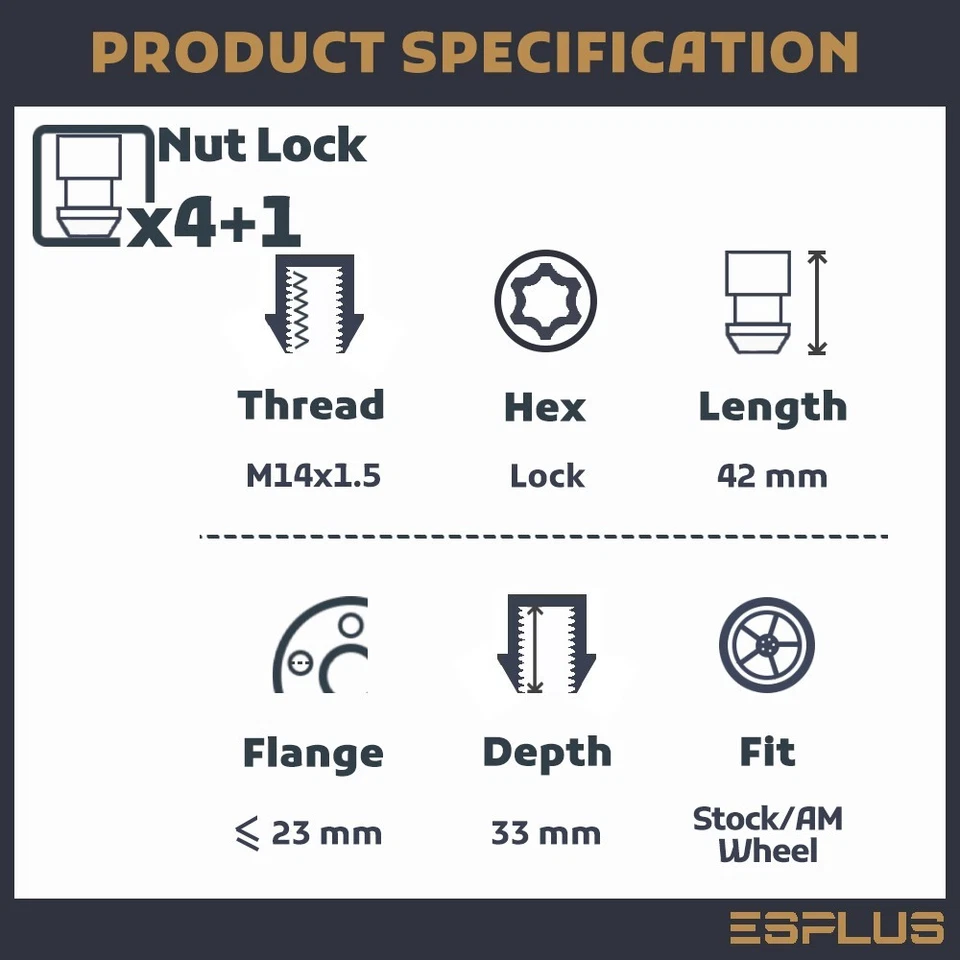 Cerradura de rueda GMC de 4 piezas con llave M14x1,5 cromada para Savana/Sierra 1500/terreno/Yukon Foto 2 de 4
