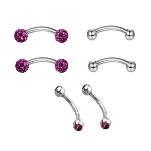 6X Various Bar Length Steel Crystal Barbell Curved Eyebrow Ring Ear Piercing Set - Picture 9 of 16