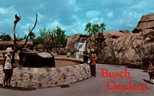Postcard Busch Gardens Zoo Boma Exhibit with Monkeys and Waterfall Vintage UNP