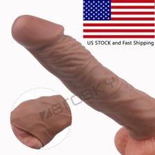 Silicone Condom Reusable Realistic Penis Extender Sleeve Enlarger Bigger Male US