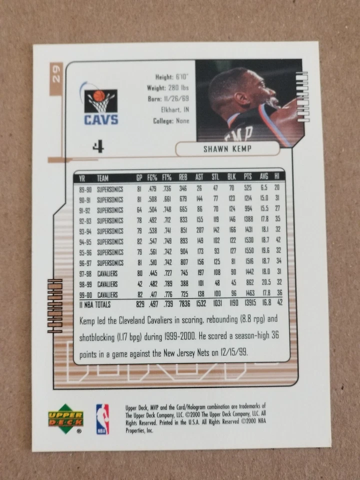 Shawn Kemp 2000-01 Upper Deck MVP #29 - Image 2 of 2