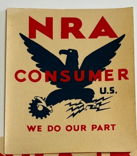 NRA National Recovery Act Waterslide Consumer Window Decals Depression Era