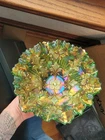 Super Green Millersburg Carnival Glass Fleur De Lis Pattern Ruffled Bowl