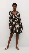 Mango Dark Floral Wrap Short Dress Romantic Fall Colors Black Size Small S