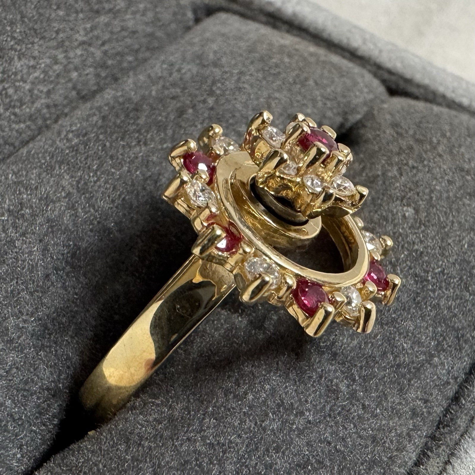 Diamond Ruby Spinner Motion Ring 14k Yellow Gold … - image 3