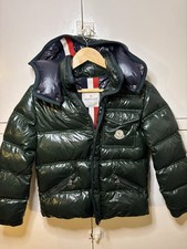 Autentica giacca Moncler Enfant K2 ragazzo taglia 12A verde lucido puffer piccolo difetto