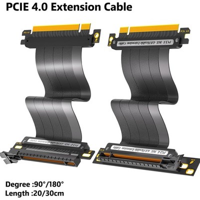 PCI-E 4.0 GPU Riser Cable Black 16x Shielded High Speed, 20/30cm, 90/180 Degree