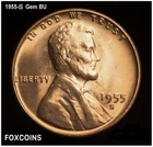 1955 S Lincoln Wheat Cent BU Brilliant Uncirculated Red Penny Copper Coin