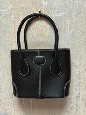 Sostanza Black Leather Handbag Italy New York Structured Satchel Crossbody Bag