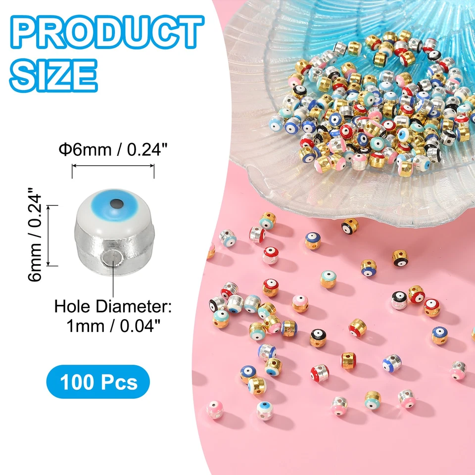 6mm Emaille-Perle mit bösem Blick,100Stk versilberter türkischer Anhänger weiß - Bild 2 von 4
