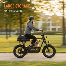 16" Electric Scooter with Seat 1500W Peak 48V 25MPH Commuter Ebike w/ Basket