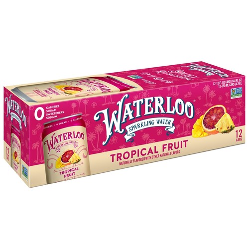 Waterloo Sparkling Water Tropical Fruit Naturally Flavored 12 Fl Oz Cans Pack...