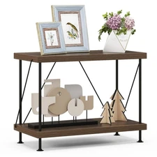 2-Tier Open-Back Bookshelf, Freestanding Display Rack, Metal Frame Storage Sh...