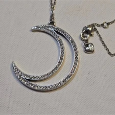 Brighton Crescent Moon Rhinestone Necklace Silver Heart Charm Adjustable Chain