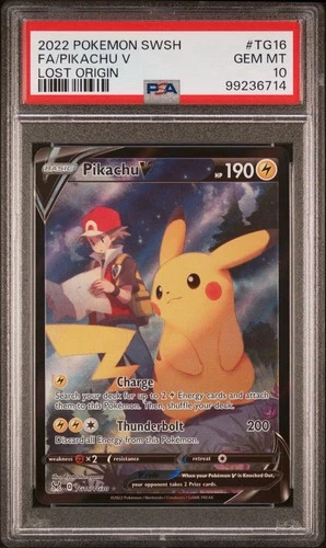 New Listing2022 Pokémon Pikachu v TG16/TG30 Swsh11 Lost Origin Full Art Holo PSA 10