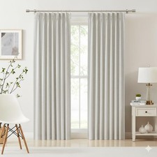Nature Blended Linen Pinch Pleat Blackout Curtains 84 inch Long for Living Ro...