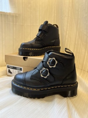 Dr. Martens Devon FLWR Black Milled Nappa Leather Flower Platform Boots Women