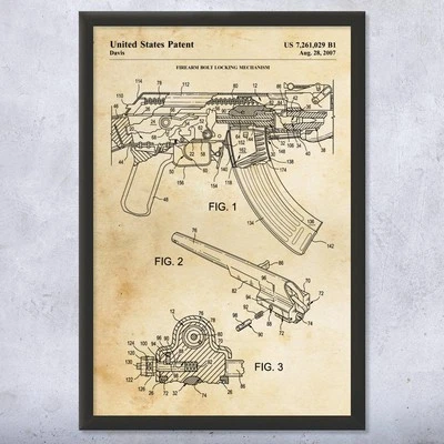 PATENT EARTH AK-47 Rifle Patent Wall Art: Gunsmith Gift, Gun Club Art, AK47 Blueprint