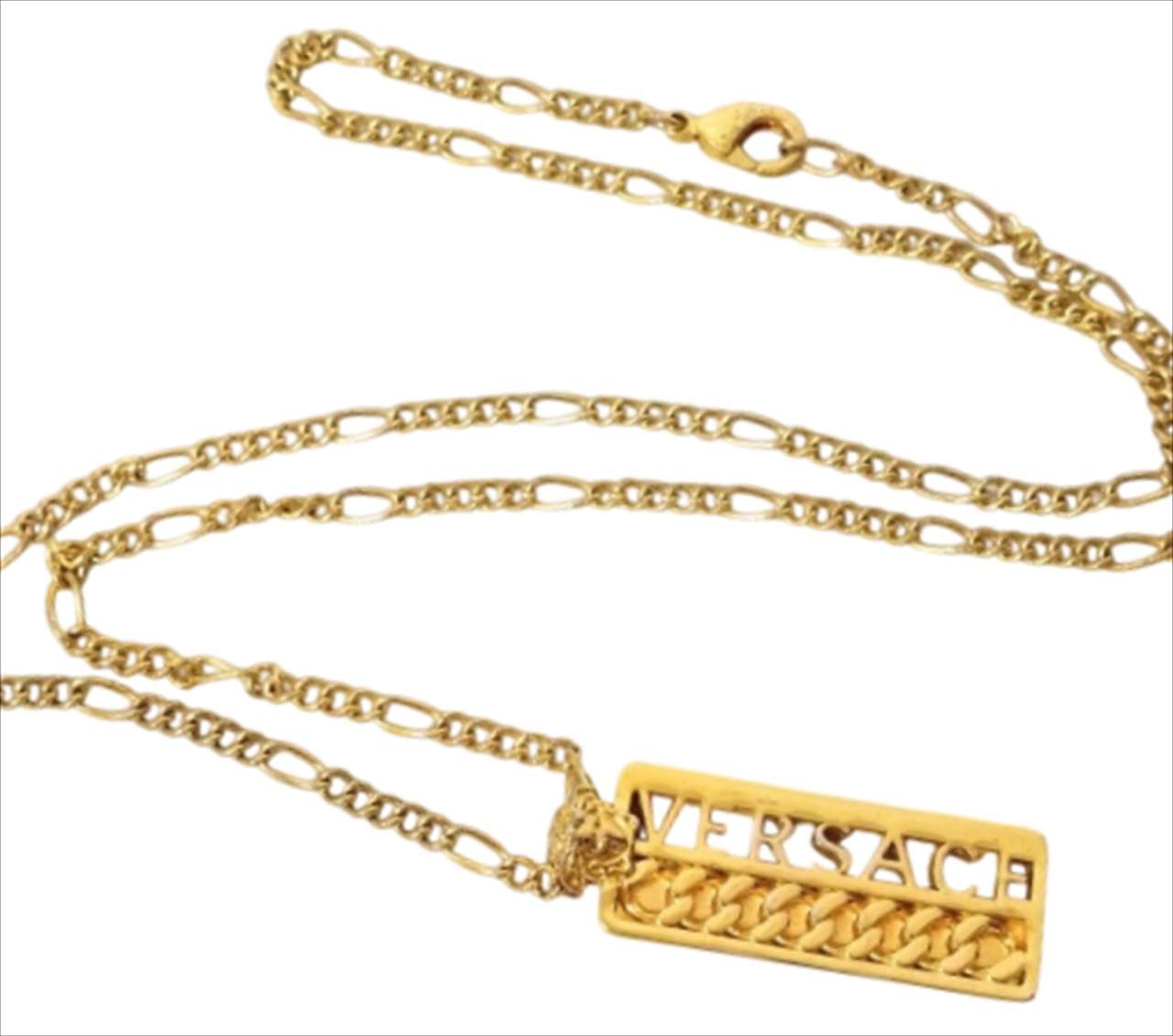 Versace Rectangular Logo Pendant Necklace Gold Le… - image 2