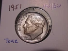 1951 ROOSEVELT DIME AU BU NICE TONE ORIGINAL COIN FREE SHIPPING