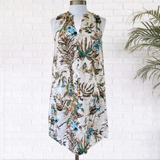 ELIE Tahari Tropical Floral 100% Linen Casual Shift Dress Medium