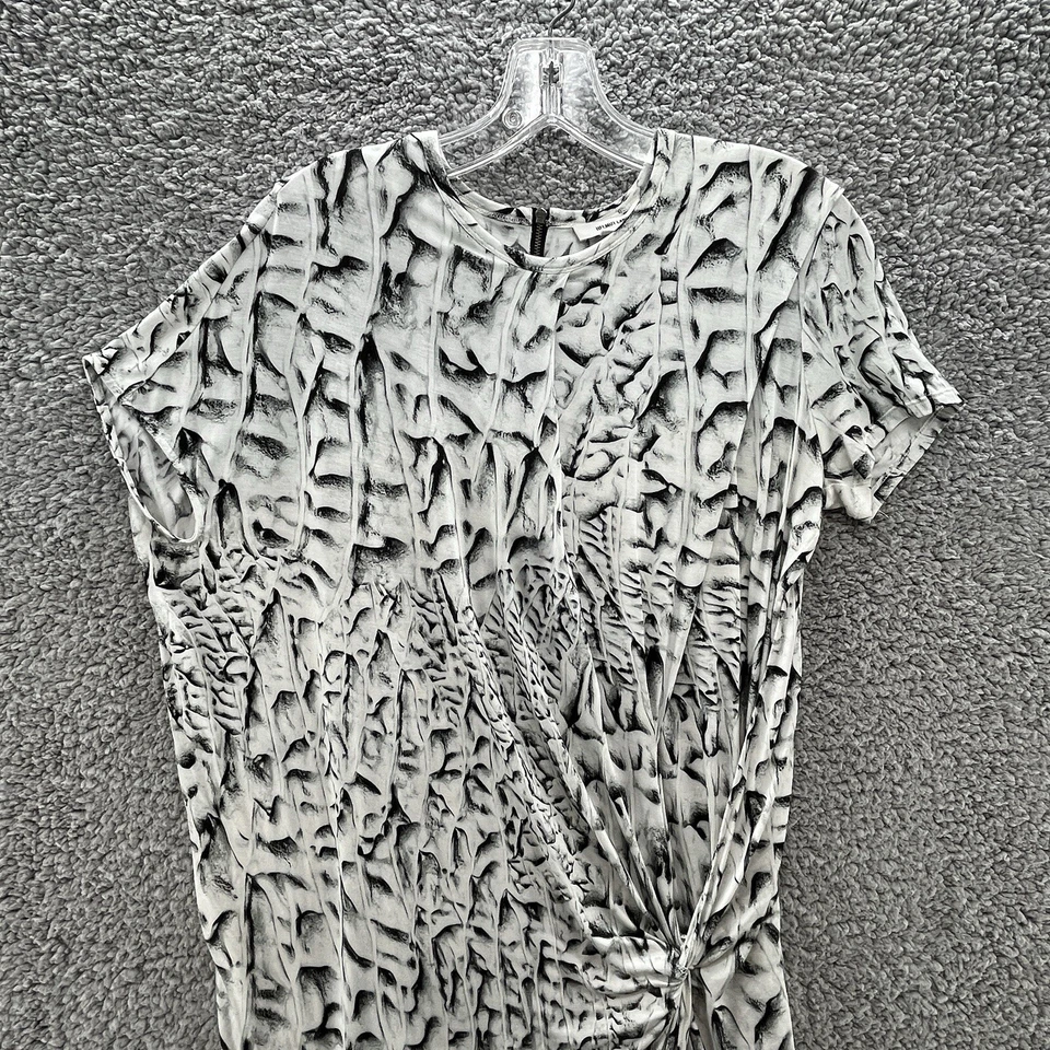 Vestido Helmut Lang Pequeño Blanco Estampado Serpiente Strata Tejido Acanalado Cóctel Midi Foto 2 de 4