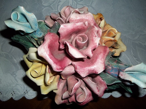 Vintage Crown N Capodimonte Italy Shabby Chic Cottage Roses Centerpiece Basket - Picture 16 of 23