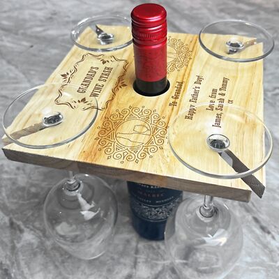 Weinvorrat Opa Vatertag personalisiert Geschenk 4 Weingläser & Flaschenhalter