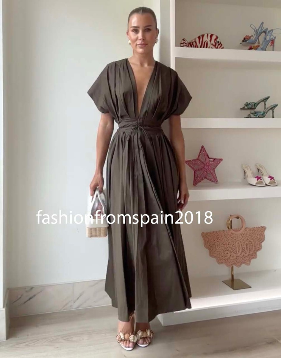 ZARA NEW WOMAN ZW COLLECTION PLEATED MIDI DRESS DARK KHAKI XS-XL