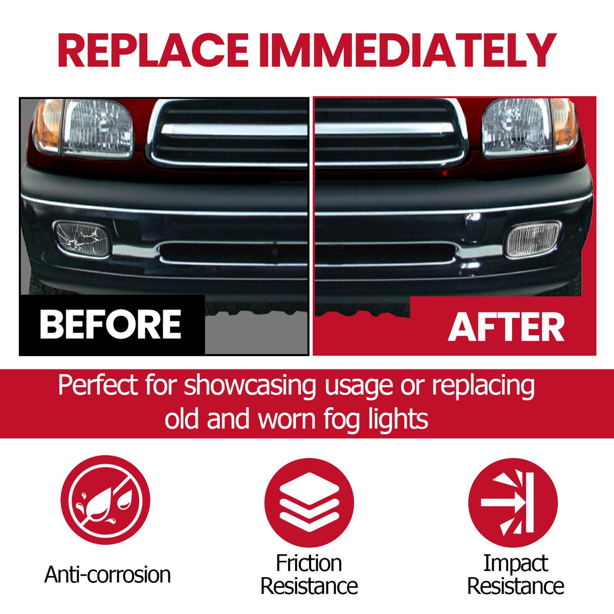 Driver Side Fog Light For 2000-2006 Toyota Tundra – With Plastic Bumper – Halogen, DOT/SAE