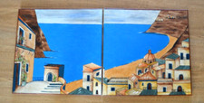 Quadro Astratto Moderno Dipinto a mano Paesaggio Paese Mare Spiaggia Case 80x40