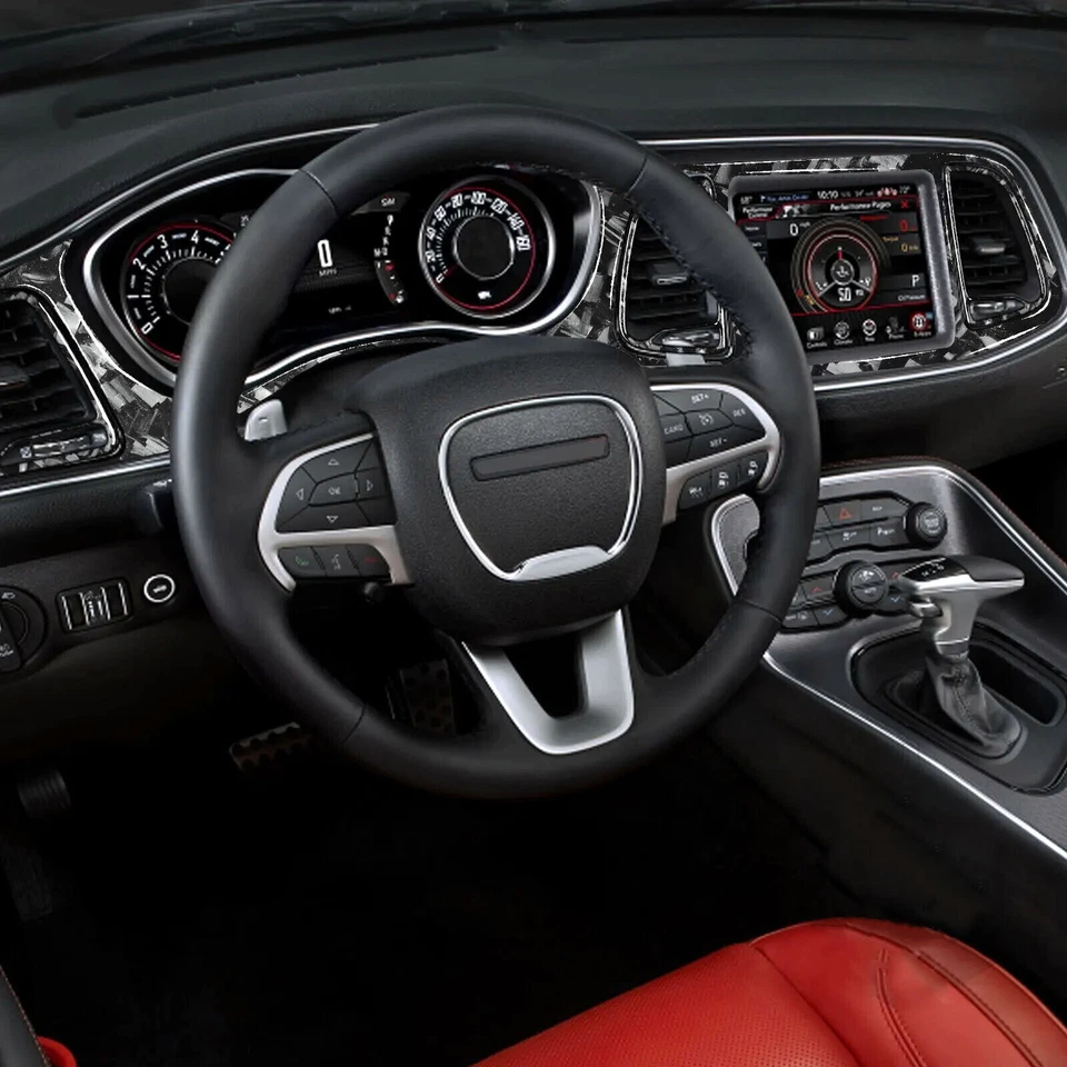 Cubierta de tablero de consola central de fibra de carbono forjada 9 piezas para Dodge Challenger 15+ Foto 3 de 4