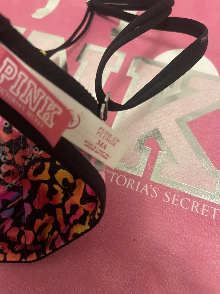 Sujetador push up rosa Victoria's Secret para mujer talla 34A adornado estampado animal Foto 4 de 4