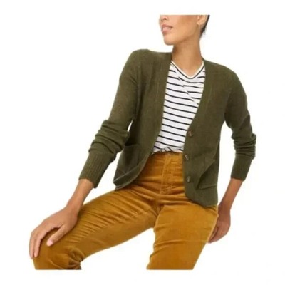 NWT J. Crew Dark Green V-neck Cardigan Sweater in Extra Soft Yarn Womens Medium