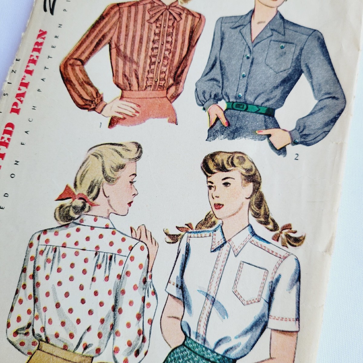 Simplicity 4817 Vintage 40s Blouse Pattern Bust 32 | eBay