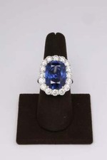 Exquisite Blue Color Cushion Cut 19.74CT Sapphire  Shiny White CZ Halo Ring