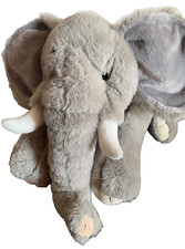 FAO Schwarz Elephant Plush Large Gray Laying Down Stuffed Animal Realistic 24 In