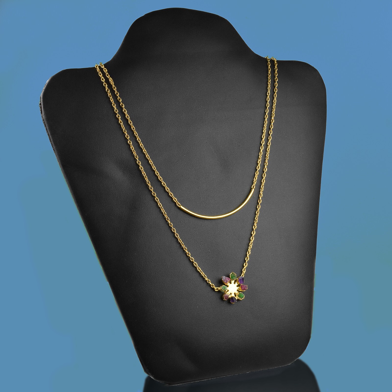 Natural Raw Multi Gemstones Pendant Layered Necklace Fashion Women Gifts Jewelry