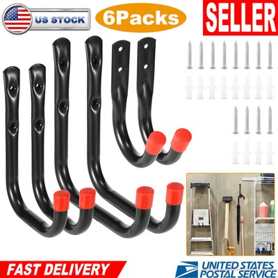 2pcs/6pcs Wall Mounted Heavy Duty Storage Hooks Garage Bike Ladder Brackets Hook
