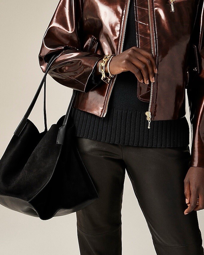 (送料込)J.Crew スエード ラージ バークレートートバッグ J.Crew Large Berkeley Tote Carryall Bag in Black Suede And